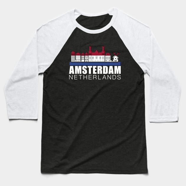 Amsterdam Netherlands Flag Skyline Baseball T-Shirt by mstory